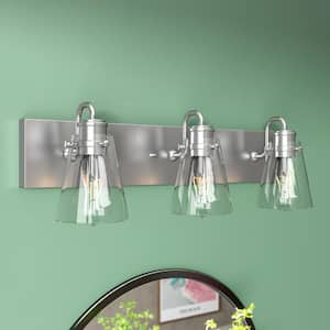 Somerset 24 in. Transitional 3-Light Brushed Nickel Dimmable Vanity Light with Clear Glass Shade