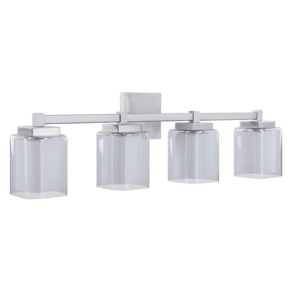 32-inch Satin Nickel 4-Light Vanity Fixture with Clear Glass Shades