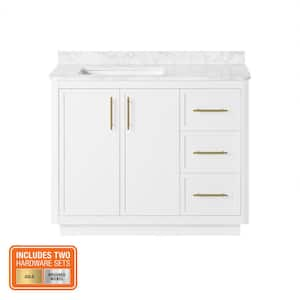 Tamsin 42 in. Single Sink White Bath Vanity with White Round Corner Engineered Marble Top (Assembled)