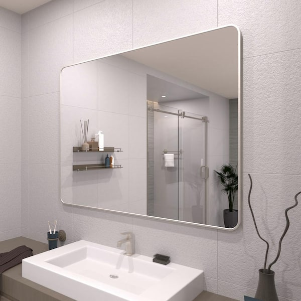 48 in. W x 36 in. H Rectangular Framed Wall Bathroom Vanity Mirror in Brushed Nickel