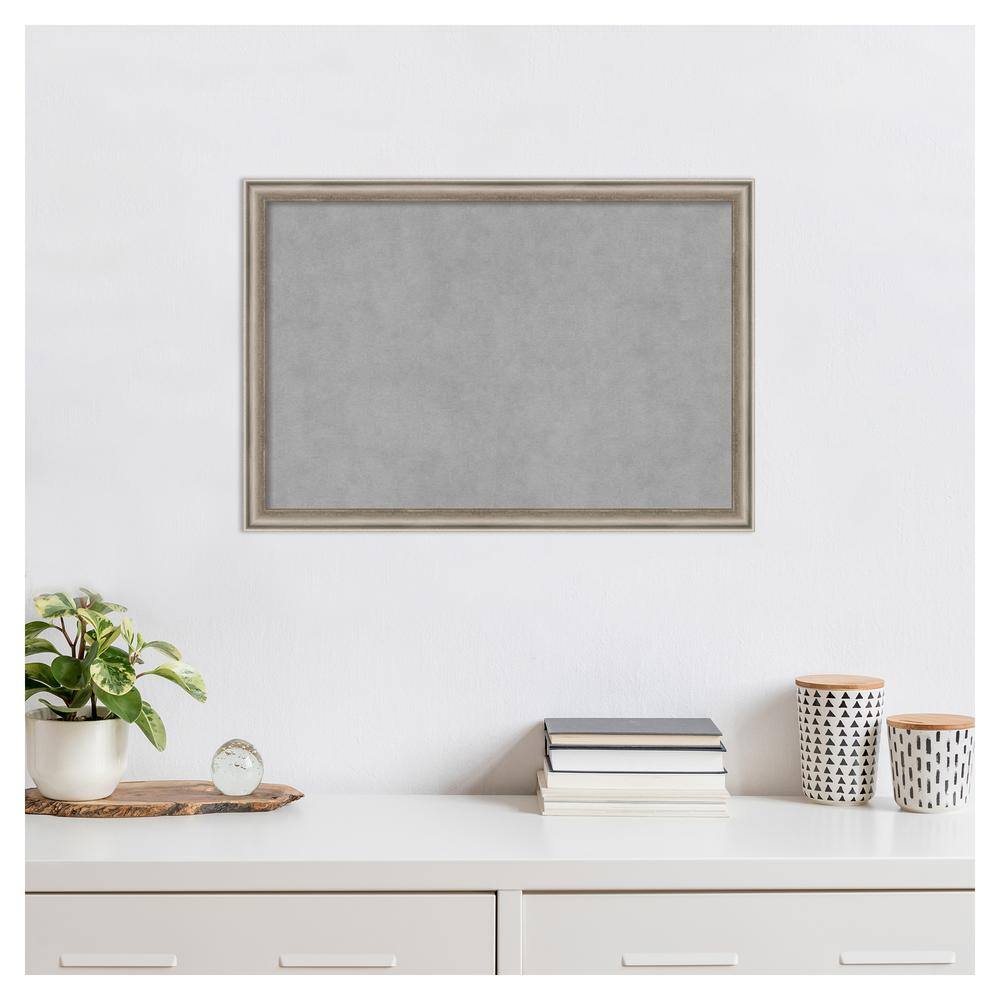 Pewter Framed Grey Magnetic Memo Board with Wood Frame