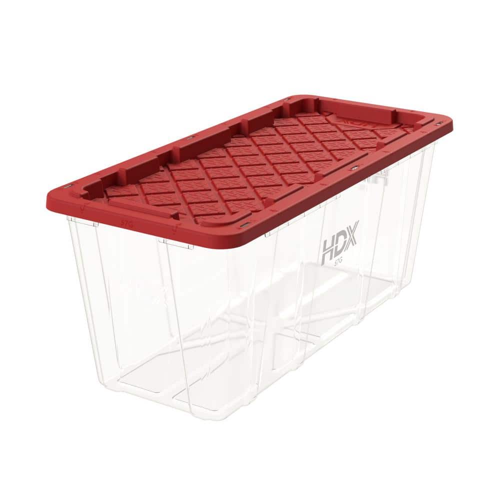 HDX 57-Gal. Tough Storage Tote in Clear with Red Lid 999-57G-C-HDX