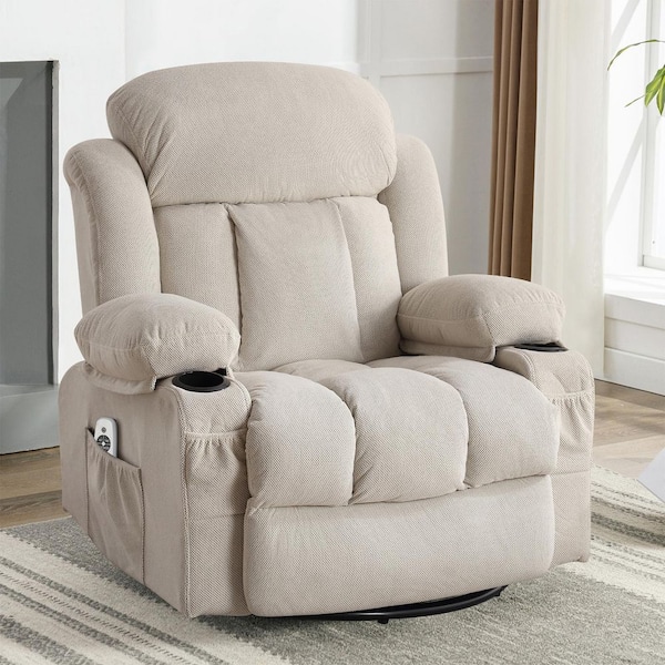 Z-joyee Beige Velvet Recliners Massage Heated Reclining with USB