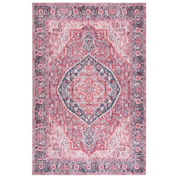 SAFAVIEH Vintage Serapi Pink/Blue  6 ft. x 9 ft. Machine Washable Abstract Ornate Medallion Area Rug