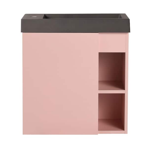 EPOWP 19.7 in. W x 9.9 in. D x 21.3 in. H Single Sink Wall Floating Bath Vanity in Pink with Black Resin Top and Cabinet