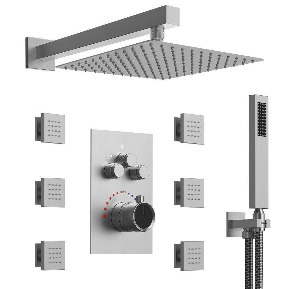 EVERSTEIN Luxury 3-Spray Patterns Thermostatic 12 in. Wall Mount ...