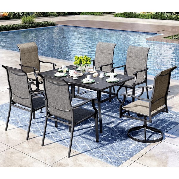 PHI VILLA 7-Piece Metal Patio Outdoor Dining Set with Padded Sling Textilene Chairs