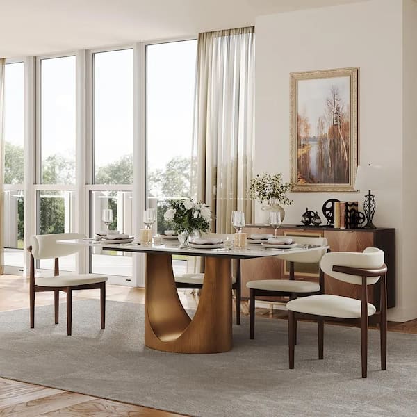 Pandora White Rectangular Sintered Stone 62.99 in. W Pedestal Dining Table Seats-6