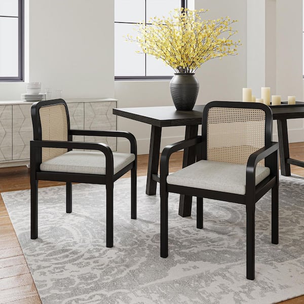 Gilbert Black Modern Rattan Dining Chair with Removable Cushion (Set of 2)