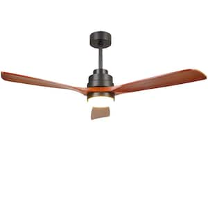 52 in. Integrated LED Indoor Timing Adjustable Wind Speed Black and Brown Ceiling Fan with Remote Control