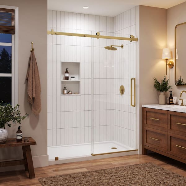56 in. - 60 in. W x 76 in. H Sliding Frameless Shower Door in Brushed Golden with 5/16 in. (8 mm) Cleancoat Glass