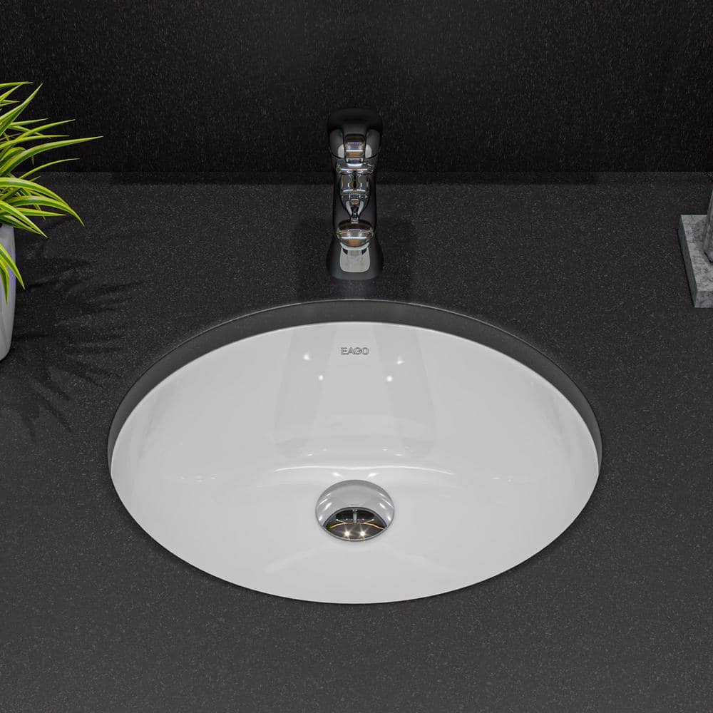 EAGO 18'' White Ceramic Oval Undermount Bathroom Sink