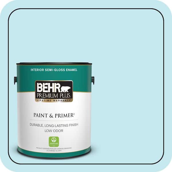 BEHR PREMIUM PLUS 1 gal. #P480-1 Niagara Mist Semi-Gloss Enamel Low Odor Interior Paint & Primer