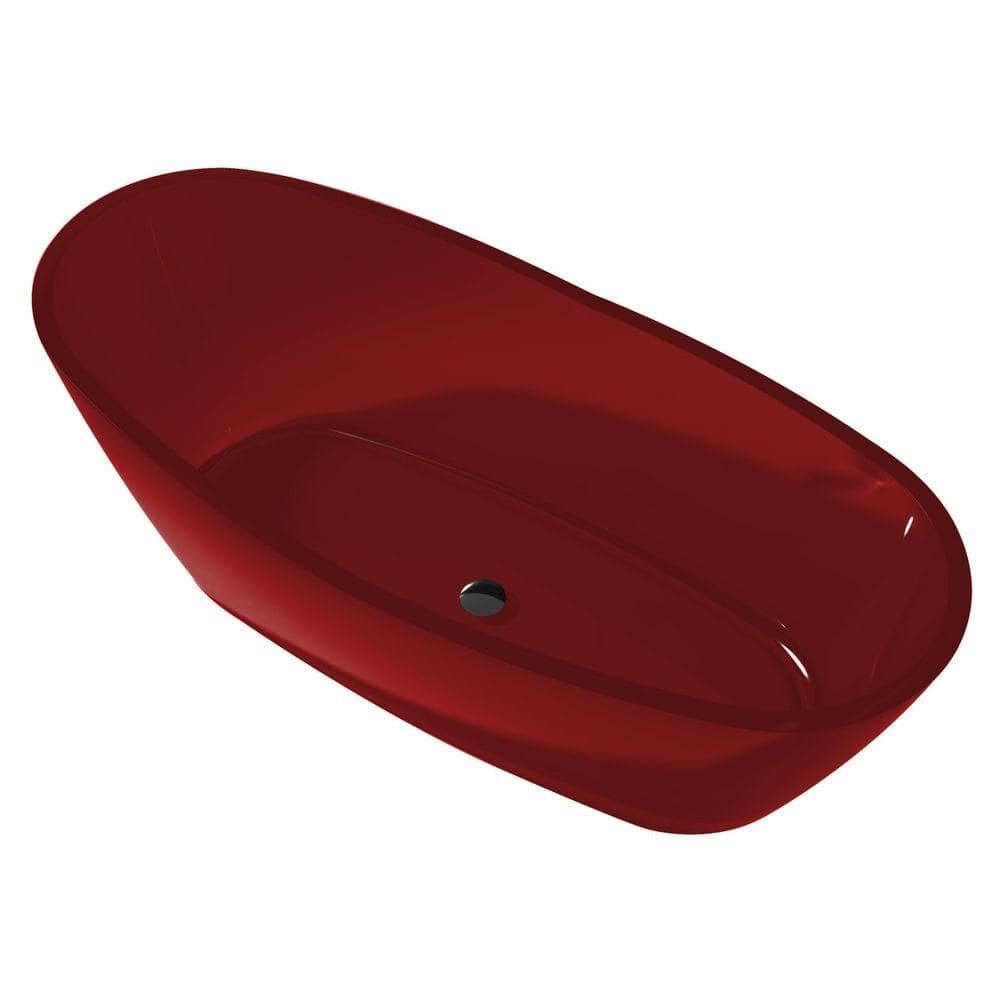 Ember 5.4 ft. Man-Made Stone Center Drain Freestanding Bathtub in Deep Red