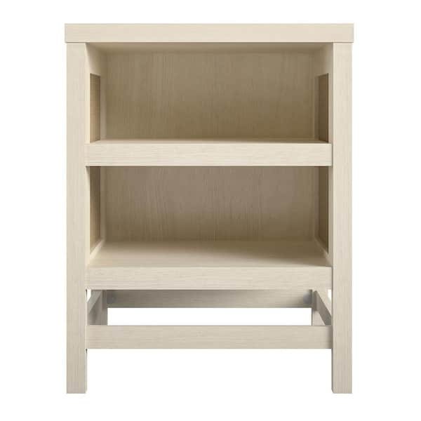 Leeland 19.49 in. Ivory Oak End Table with Faux Rattan