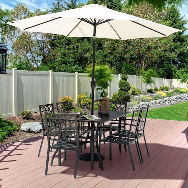Nuu Garden Black 7-Piece Iron Outdoor Dining Set 6 Stackable