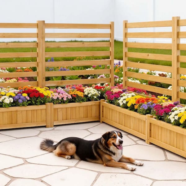 Wooden Privacy Fence, 36 x 45 in. Air Conditioner Fence, 35.98 in. W x 45 in. H Brown Wood No Dig Garden Fence 2-Pack