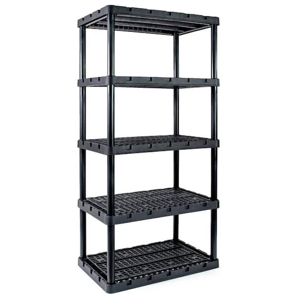 GRACIOUS LIVING Knect A Shelf Black 5-Tier Heavy Duty Ventilated Plastic Garage Storage Shelving Unit 36 in. W x 72 in. H x 24 in. D