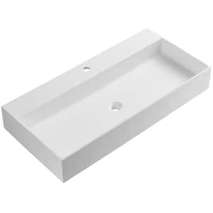Wall-Mount Install or On Countertop Bathroom Sink 40 in. with Single Faucet Hole in Matte White
