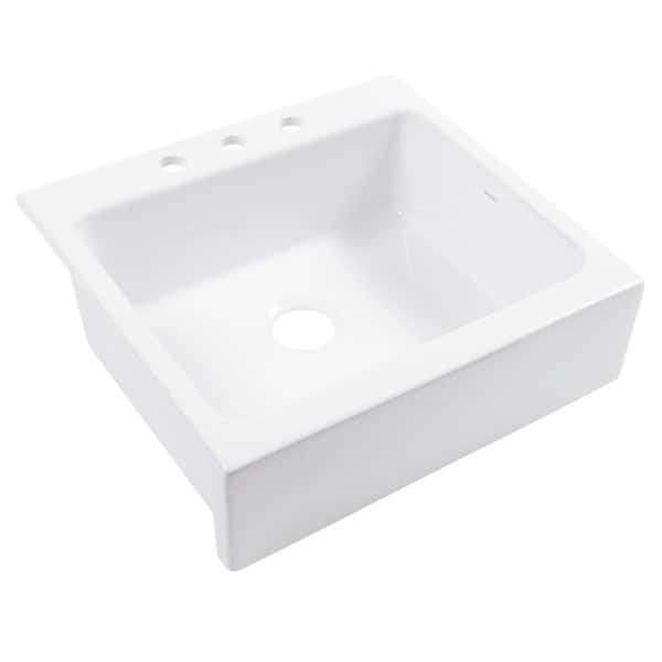 Josephine 26 in. 3-Hole Quick-Fit Farmhouse/Apron-Front Drop-In Single Bowl Crisp White Fireclay Kitchen Sink