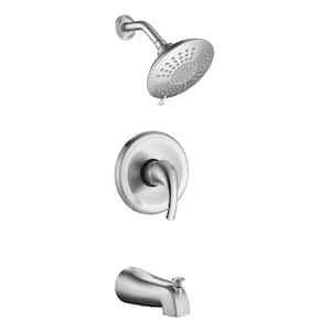 High Pressure Bathroom Single-Handle 5-Spray Round Shower Faucet in Brushed Nickel (Valve Included)