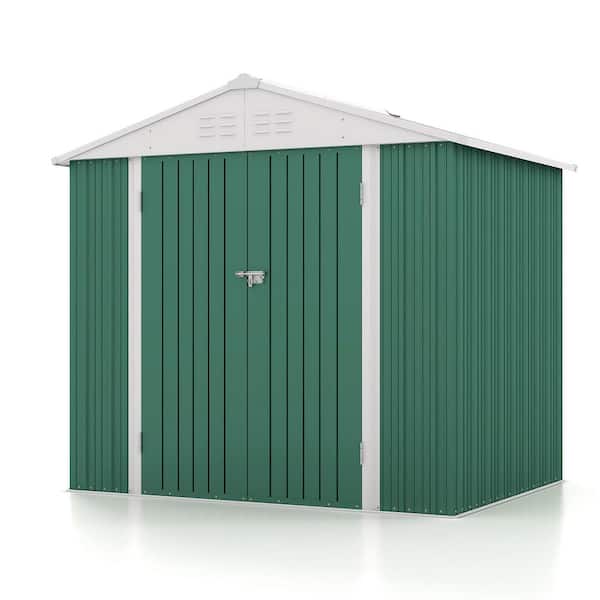 Patiowell 8 ft. W x 6 ft. D Outdoor Storage Green Metal Shed with Sloping Roof and Double Lockable Door (45 sq. ft.)