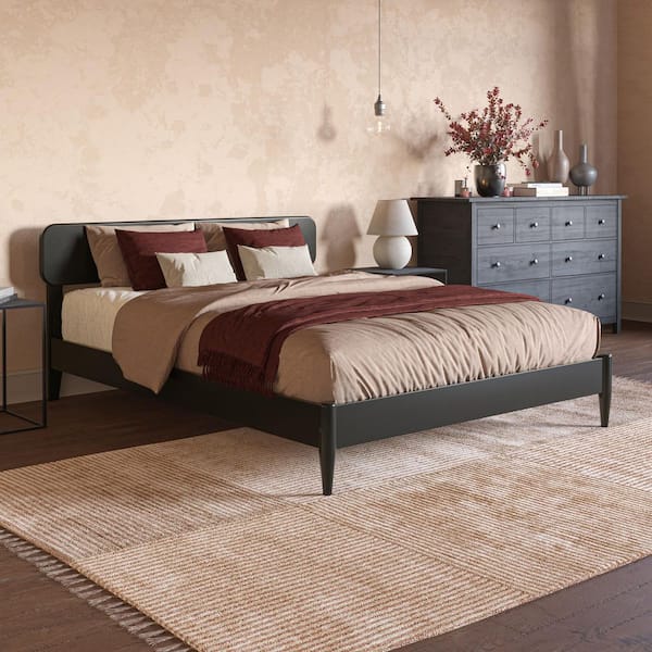Florence Black Wood Frame Queen Low Profile Platform Bed