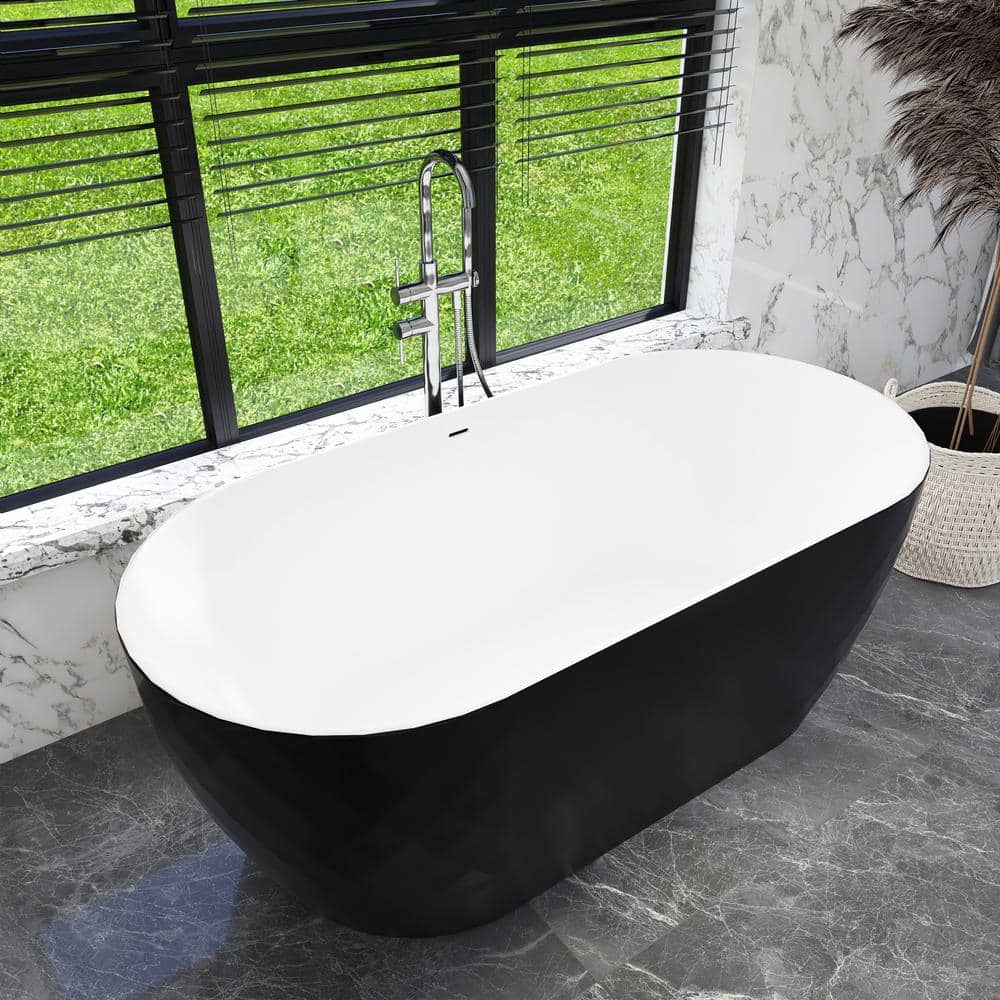 59" Black and White Acrylic Double Slipper Freestanding Bathtub