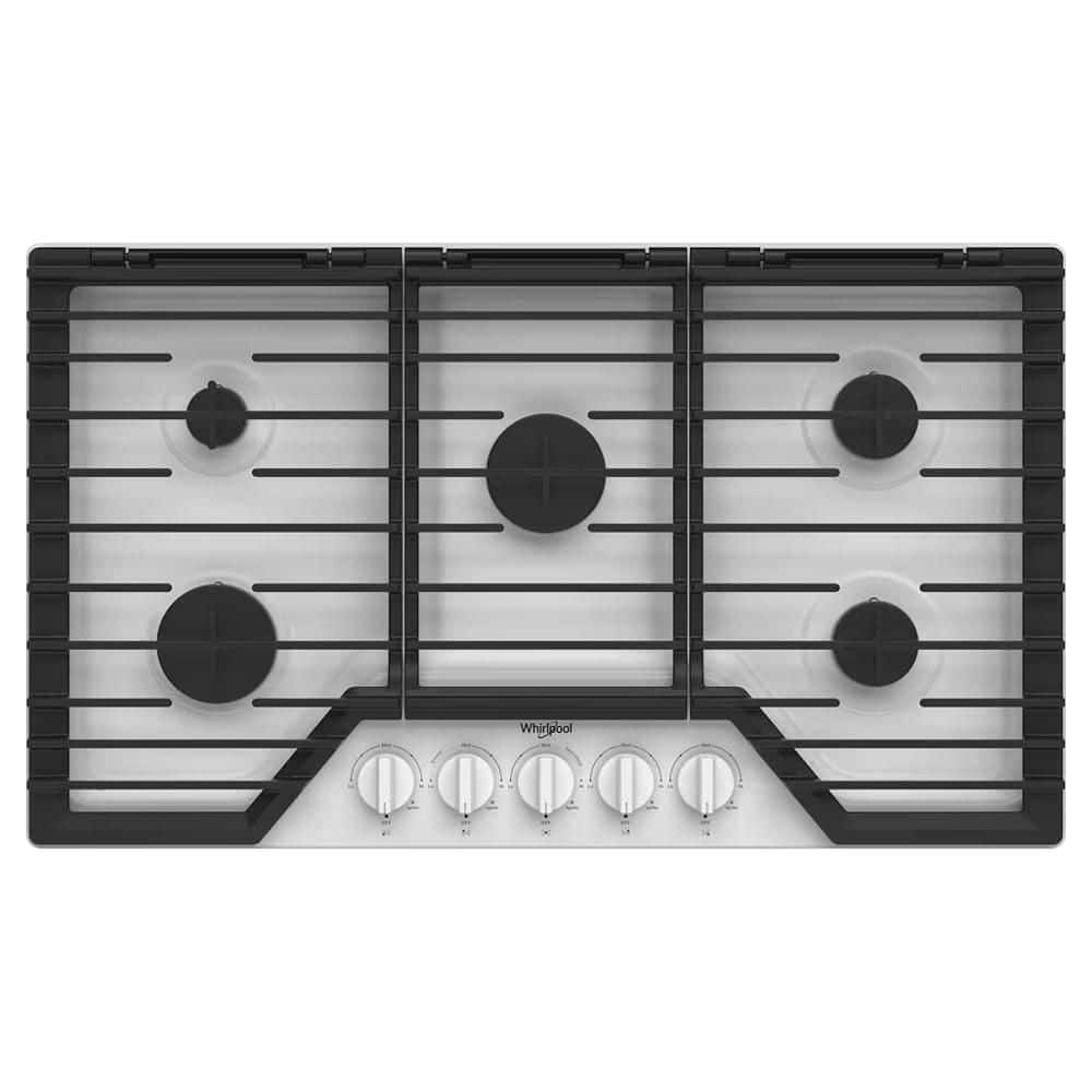 36 in. 5-Burners Recessed Gas Cooktop in White with EZ-2-Lift Hinged Cast-Iron Grates