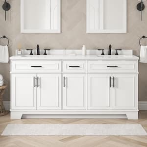 Emery 72 in. W x 22 in. D x 34 in. H Double Sink Bath Vanity in White with White Engineered Stone Top