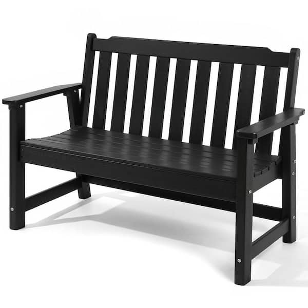 2-Person Black HDPE Plastic Outdoor Bench