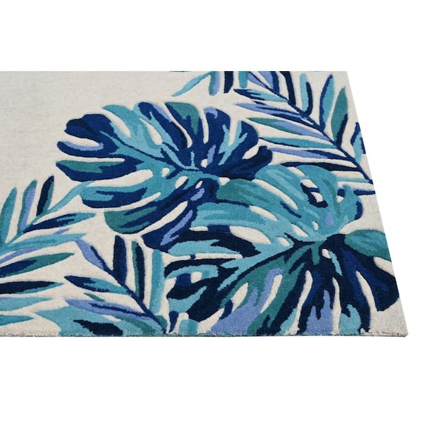 Kai Ivory/Blue 2 ft. x 8 ft. Tropical and Transitional Hand-Tufted Wool Runner Rug