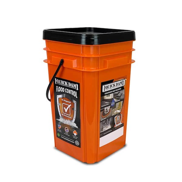 Quick Dam Part # QDGGCO - Quick Dam Grab And Go Flood Protection Bucket  Includes 10 - 12 In. X 24 In. Flood Bags And 5 - 5 Ft. Flood Barriers -  Perimeter Flood Barriers - Home Depot Pro