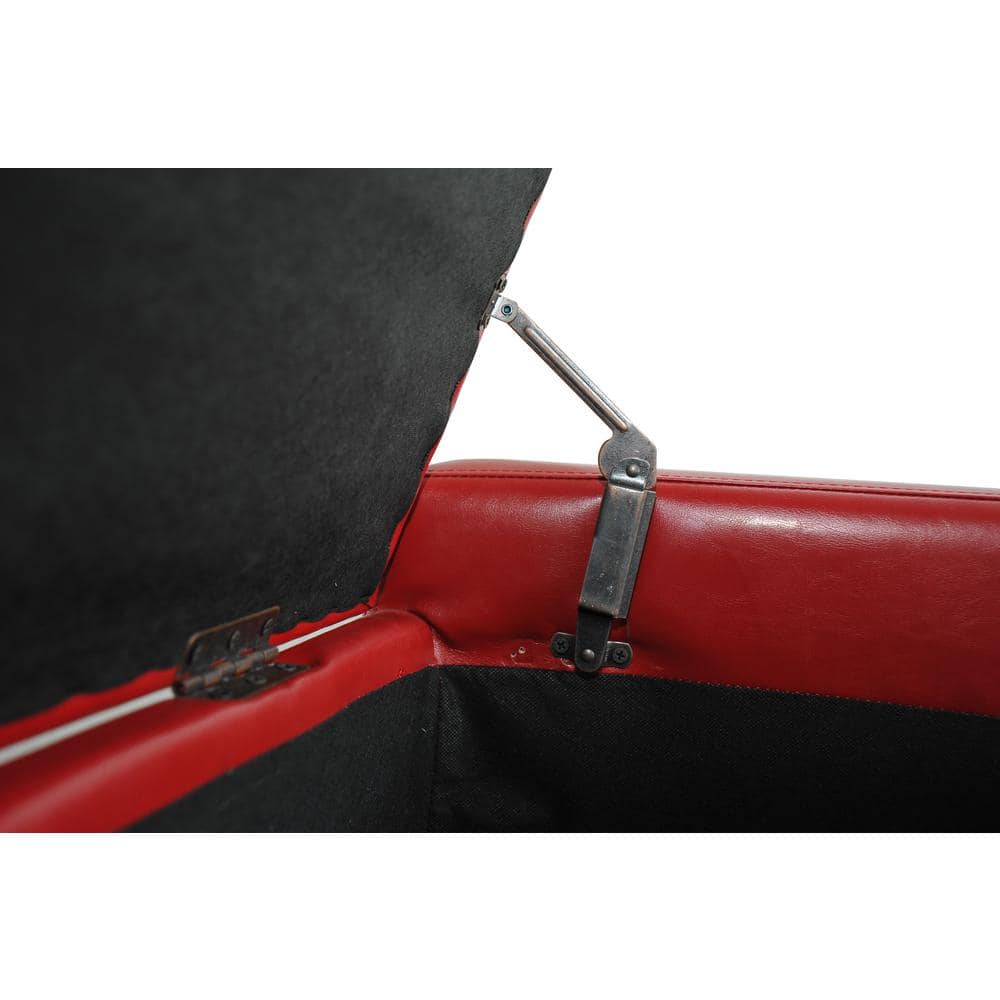 Bright Red Tufted Faux Leather Storage Footstool Bench