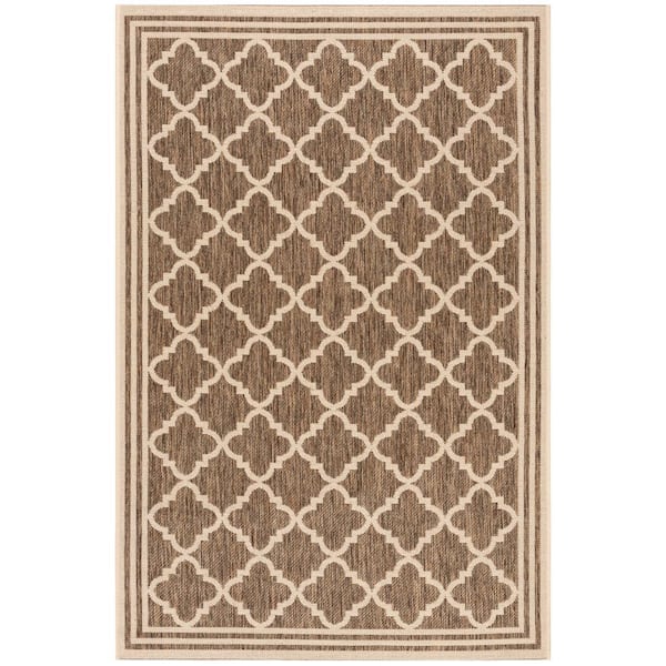 SAFAVIEH Beach House Beige/Cream Doormat 3 ft. x 5 ft. Border Trellis Indoor/Outdoor Patio Area Rug