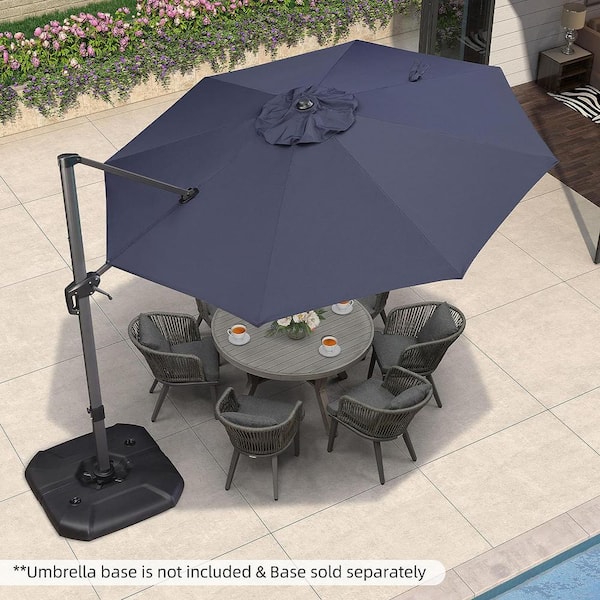 11 ft. Octagon Outdoor Patio Cantilever Umbrella Aluminum Offset 360° Rotation Umbrella in Navy Blue