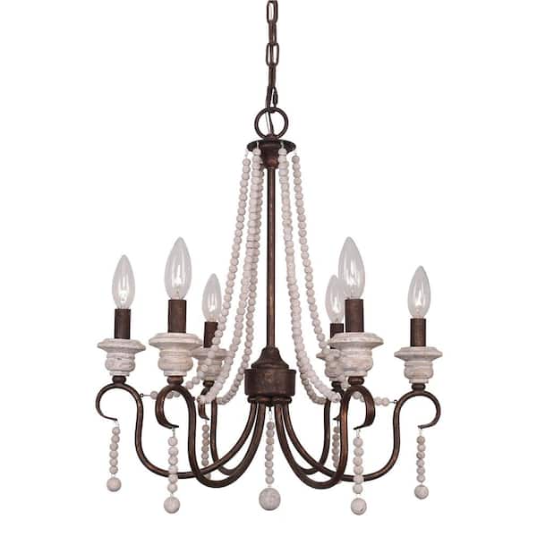 Bella Depot 6-Light Modern Farmhouse Rustic Wood Bead Chandelier with Antique Finish