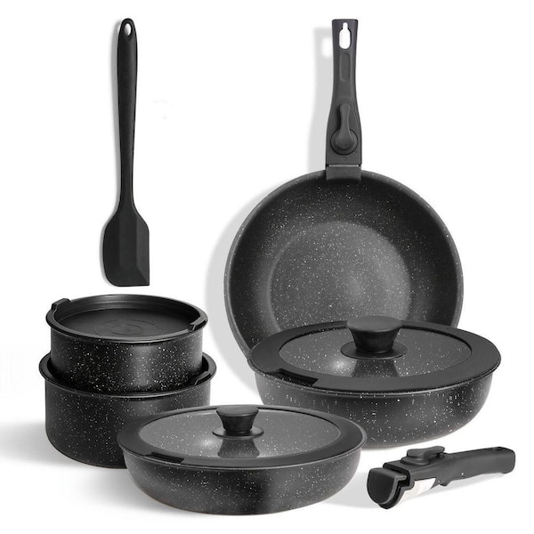12 Piece Camping Cookware Set, PFAS-Free Ceramic Nonstick Pots Pans with Detachable Handle, Portable Outdoor Mess Kit