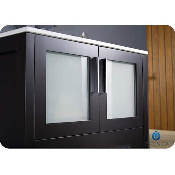 Torino 30 in. Bath Vanity in Espresso with Glass Stone Vanity Top in White with White Basin