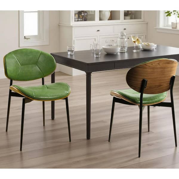 Art Leon Vogue Green Faux Leather Dining Chair With Metal Legs Set of 2
