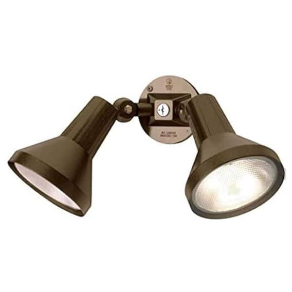 15-Inch Extension 2-Head Outdoor Security Flood Light, 150W PAR38 Cast Aluminum Dark Bronze