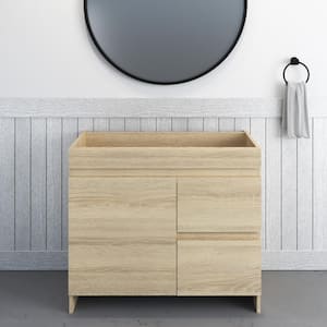 Mace 36 in. W x 18 in. D x 35 in. H Single-Sink Bath Vanity Cabinet without Top in White Oak and Right-Side Drawers