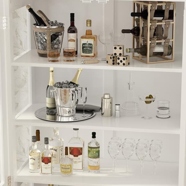 FUFU&GAGA 70.9 in. H White Wood 2-Glass Door Accent Storage