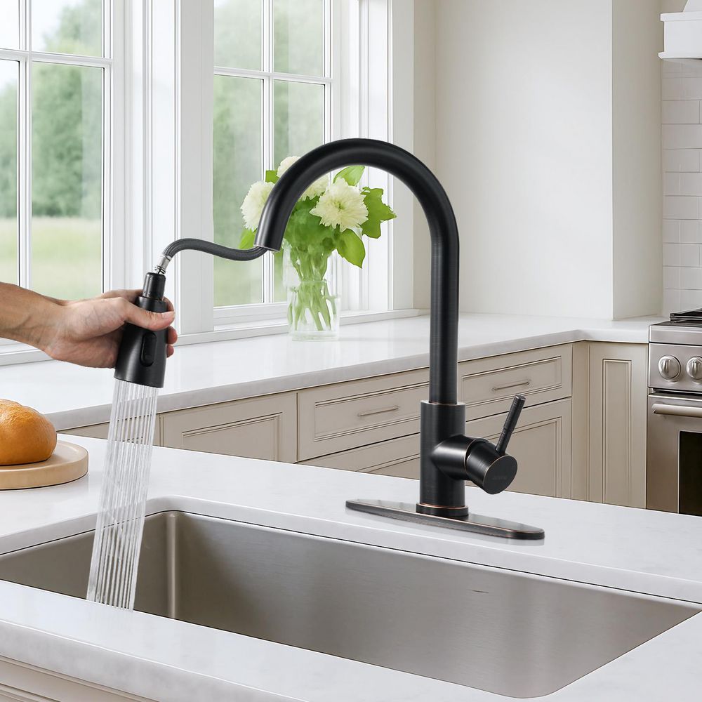 15.3 in. 3-Mode Single Handle Stainless Steel Pull Down Sprayer Kitchen Faucet with Swivel Spout in Oil Rubbed Bronze