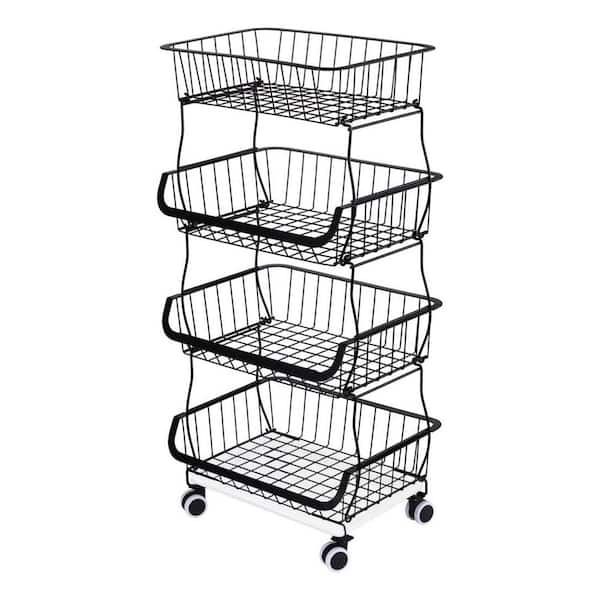 Livingandhome 4 Tier Stackable Rolling Metal Wire Basket Trolley Rack Fruit Vegetable  Storage Holder for Kitchen