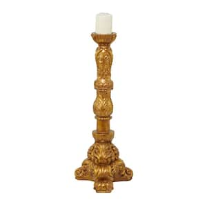 12.5 in. Gold Antique Vintage Metal Candlestick Pillar Candle