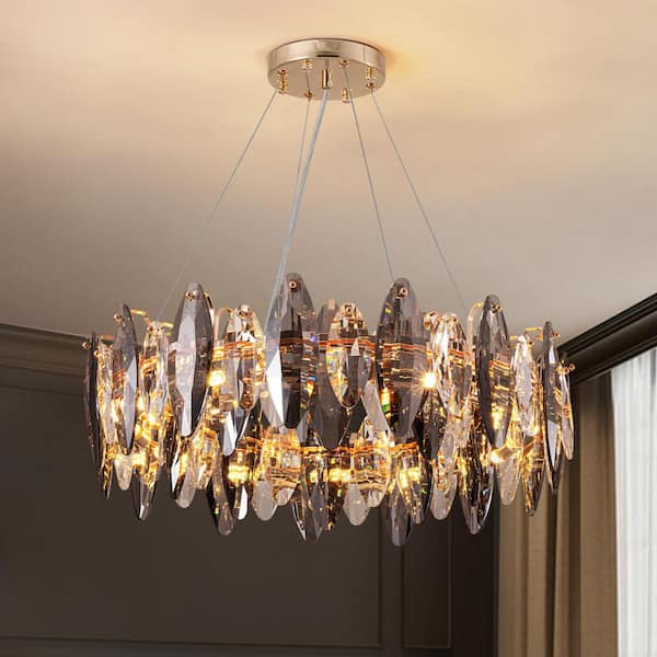 23.6 in. 12-light Gold Modern Crystal Chandelier for Living Room with No Bulbs Included