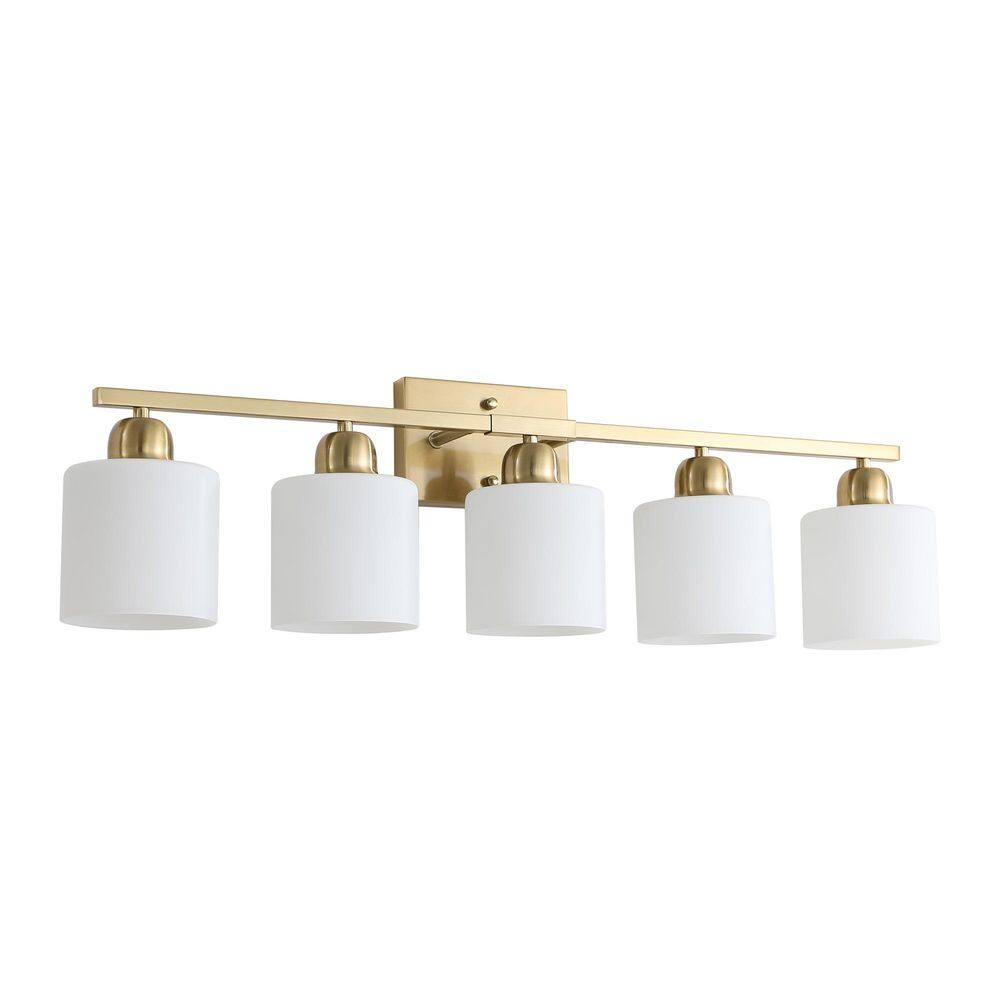 32 in 5 Light Gold Bathroom Vanity Light with Milky White Frosted Glass Shades Modern Wall Sconce E26, No Bulbs price history on PriceWatchPro