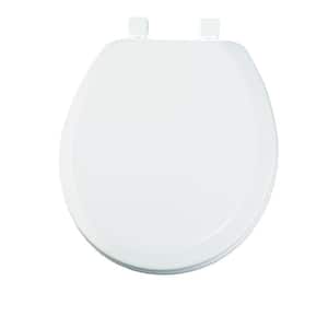 Richfield Round Closed Front Enameled Wood Toilet Seat in White Removes for Easy Cleaning and Never Loosens