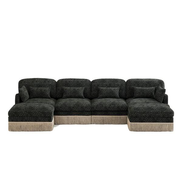 Homy Casa Tucson 131 in. Chenille Modular Sofa Set in Leopard